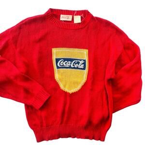Vintage Coca-Cola Brand Crewneck Sweater 1980's Knit Spellout Logo Unisex Small